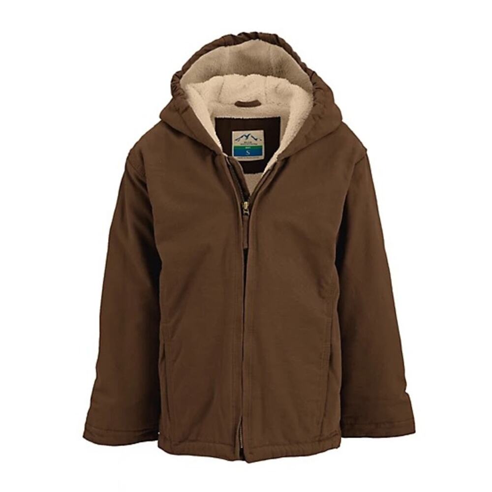 BLUE MOUNTAIN Sherpa lined jacket hooded in brown size medium